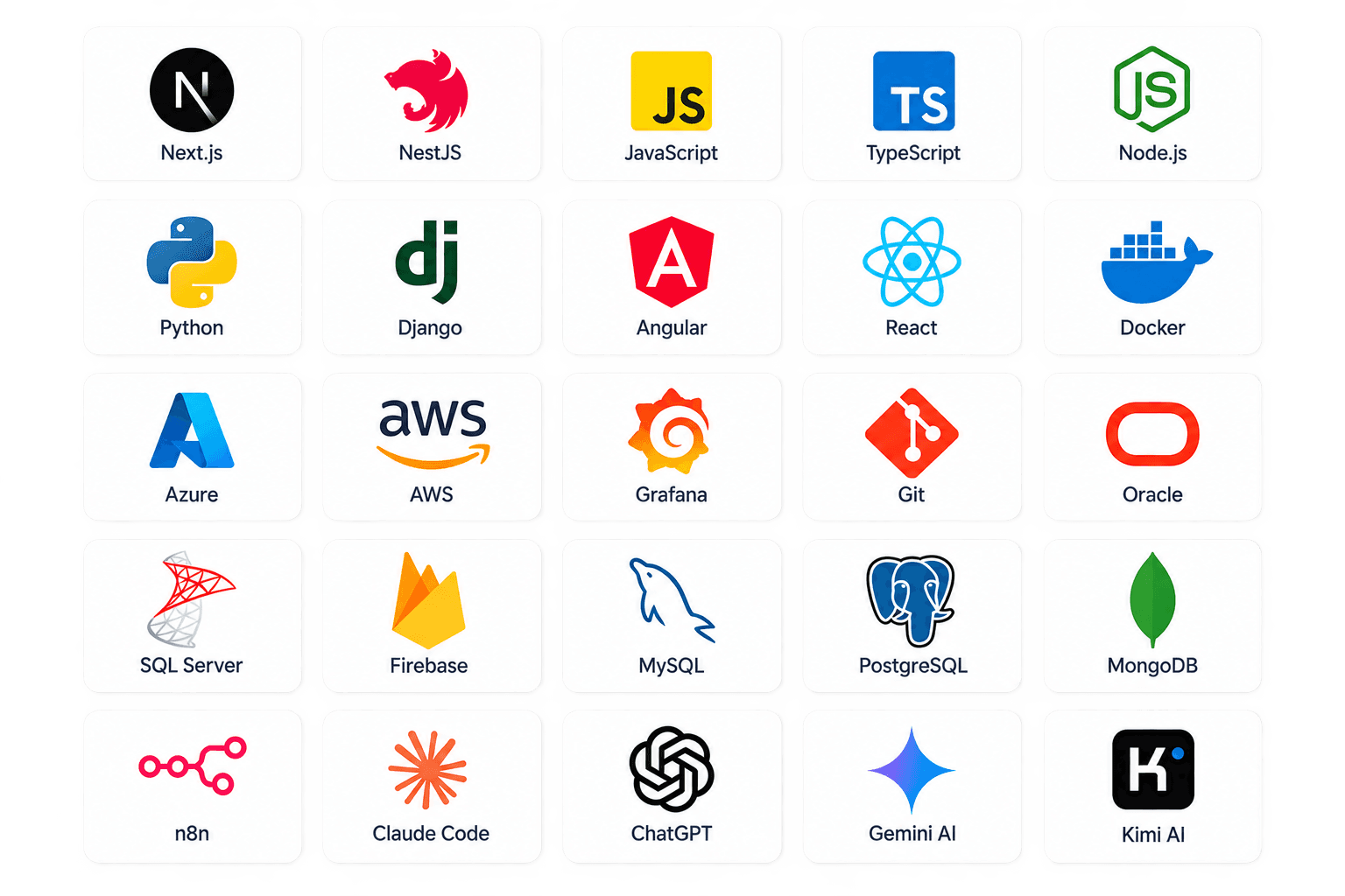 Logos de las tecnologías con las que trabaja Jhonatan Quintanilla